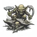 goblin standing on dead bodies with axe tattoo design idea