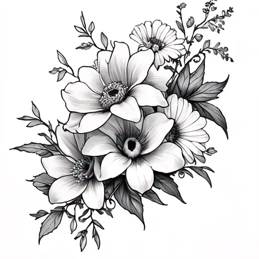 vine wrapping around the ankle w gladiolus, cosmos, and chrysanthemum tattoo design idea