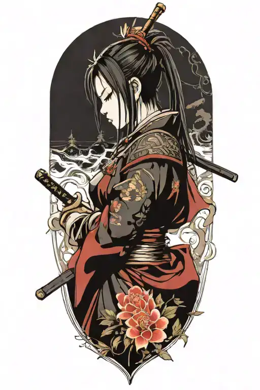 samurai girl dark souls with blood on her face tattoo design idea