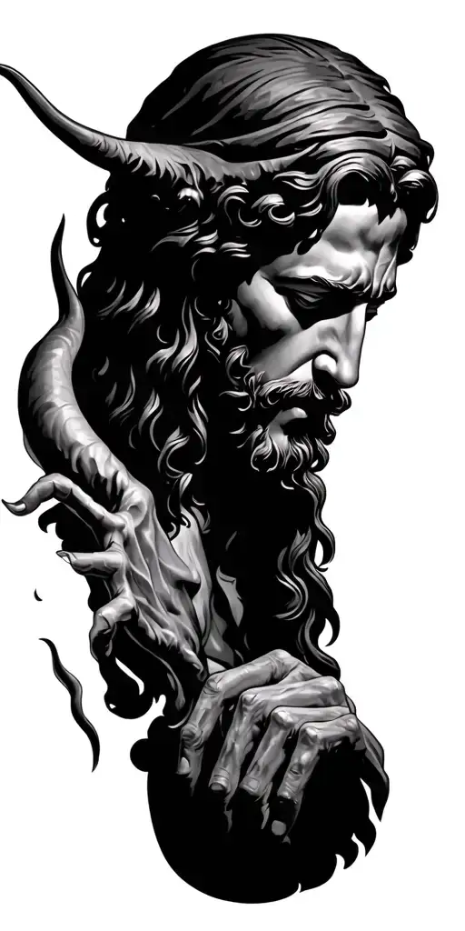 Jesus Christ and devil realism tattoo design idea