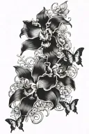 Scorpio and capricorn love, cattleya flowers,  butterflies tattoo design idea
