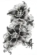 Scorpio and capricorn love, cattleya flowers,  butterflies tattoo design idea