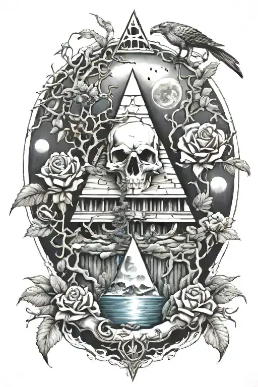 eyeball pyramid dragon roses skull tattoo design inspired tattoo with a big tree waterfall moon whale nasty bird snakes  tattoo design idea