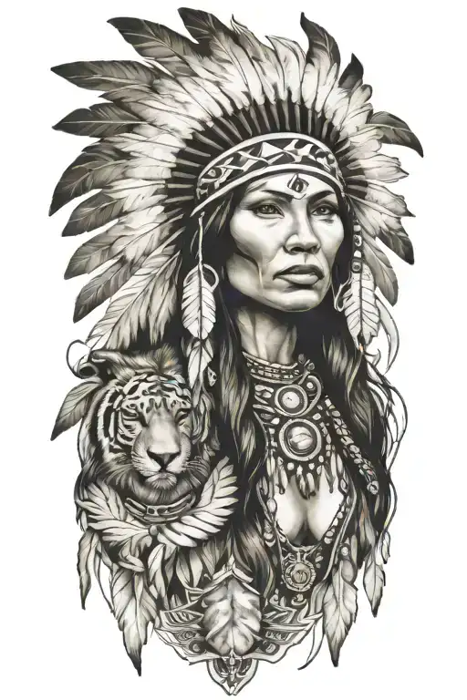 native American women tattoo design idea