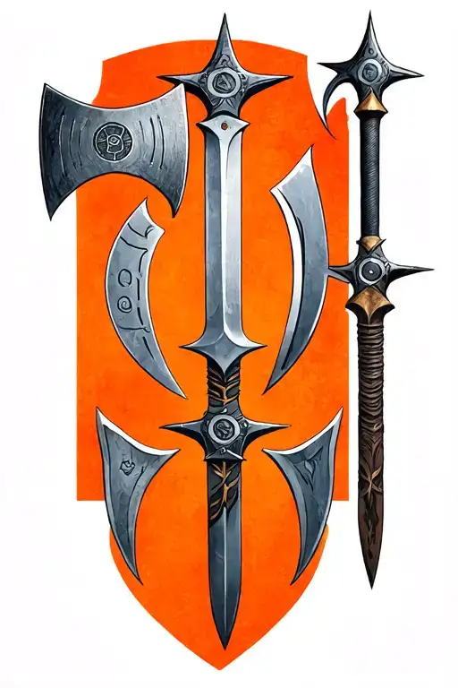 3 throwing knives 3 throwing axes and 3 throwing stars. one target tattoo design idea