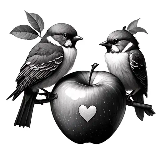 3 birds and 1 apple with a heart tattoo design idea