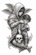 boy hugs ghost tattoo design idea