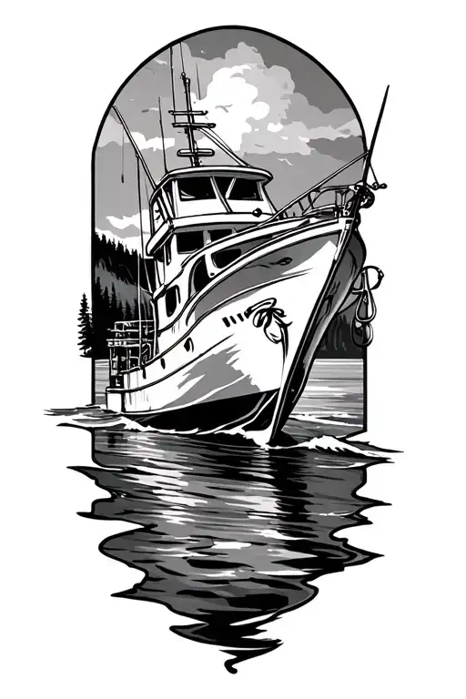 Make a tattoo that represents my work on a 6 pack fishing charter boat in Alaska tattoo design idea