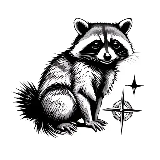 racoon sitting holding a compass rose tattoo design idea