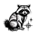 racoon sitting holding a compass rose tattoo design idea