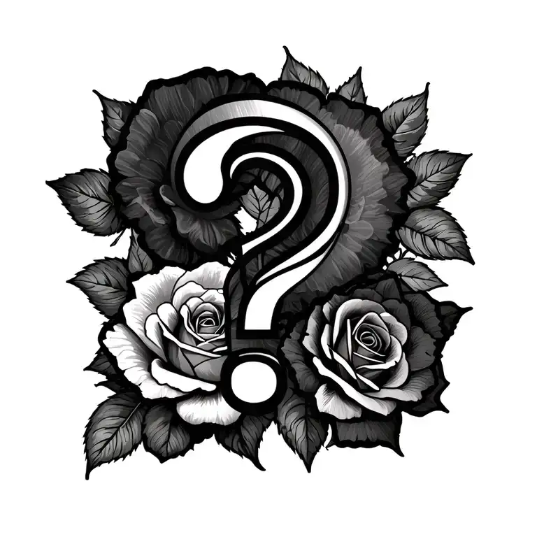 question mark with 2 roses tattoo design idea