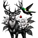 deer and hummingbird and tigger Lilly's flower and lady bug tattoo design idea