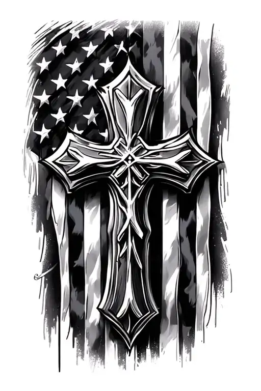 3 nails cross tattoo with American flag background  tattoo design idea