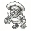 cute chef minion in skull and bone tattoo design idea