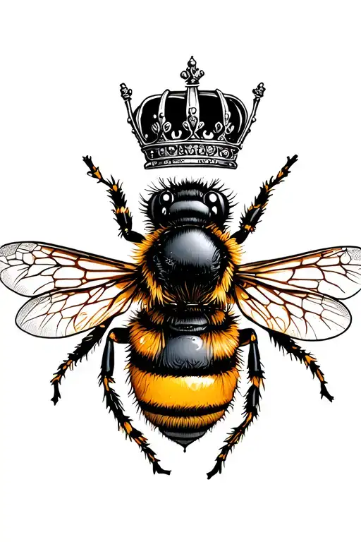 queen bee tattoo with crown and hive honey colm tattoo design idea