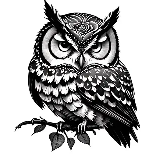 rose wolve owl night time tattoo design idea