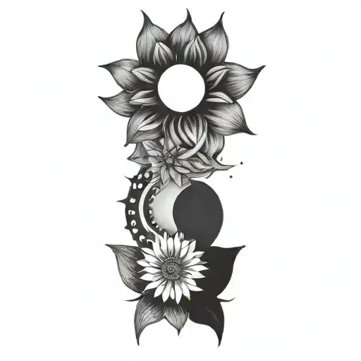 Sun, phases of the moon, yoga lotus flower tattoo design idea
