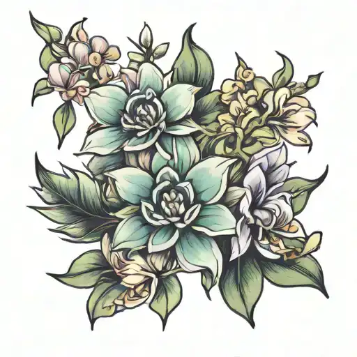 succulent and orchid tattoo design idea