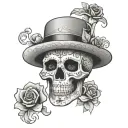 write the sentence "until tomorrow, God willing" in a Dia de los Muertos style tattoo design idea