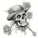 write the sentence "until tomorrow, God willing" in a Dia de los Muertos style tattoo design idea