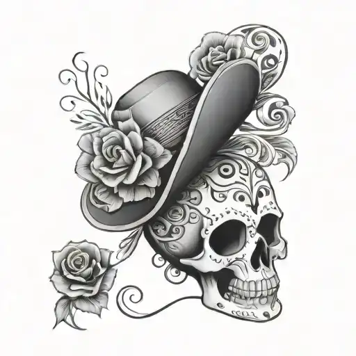 write the sentence "until tomorrow, God willing" in a Dia de los Muertos style tattoo design idea