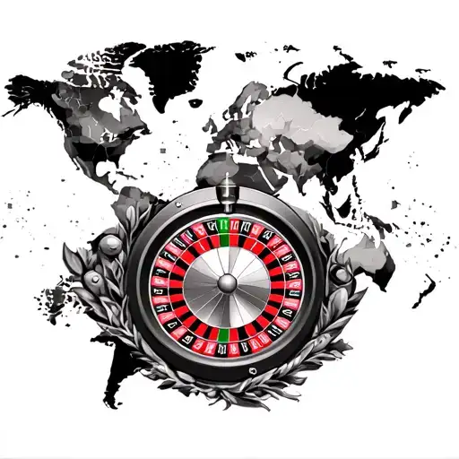roulette wheel and world map tattoo design idea