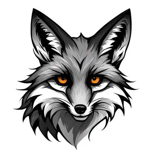 fox face, black and grey neo trad style.  tattoo design idea