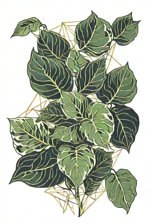 kintsugi pothos leaves tattoo design idea