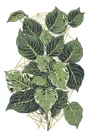 kintsugi pothos leaves tattoo design idea