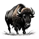 A buffalo walking into a storm tattoo design idea