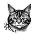 fat tabby cat with flame tattoo design idea