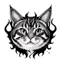 fat tabby cat with flame tattoo design idea