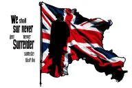 "We shall never surrender " Union Jack tattoo design idea