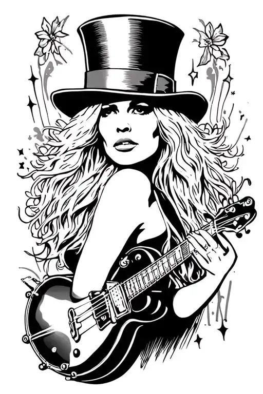 Stevie Nicks Silhouette with top hat and tambourine outline tattoo design idea