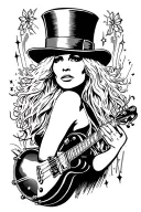 Stevie Nicks Silhouette with top hat and tambourine outline tattoo design idea