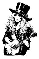 Stevie Nicks Silhouette with top hat and tambourine outline tattoo design idea