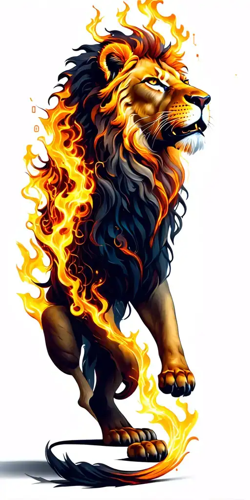 on fire Lion, Binary Codes and a Warrior Protector leader provider family empire tattoo design idea