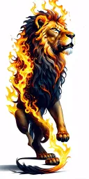 on fire Lion, Binary Codes and a Warrior Protector leader provider family empire tattoo design idea