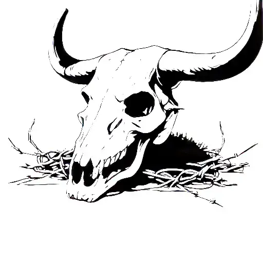 Bull Skull With Barbed Wire tattoo design idea