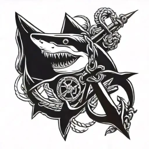 shark and anchor intertwined tattoo design idea