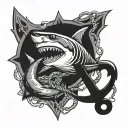 shark and anchor intertwined tattoo design idea