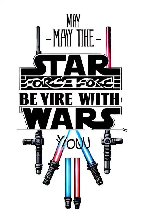 "May the Force Be With You" "May the Force Be With You" "Star Wars" A Star Wars lightsabers design with intricate and simple details surrounding tattoo design idea