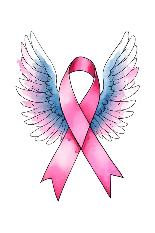 breast cancer awareness ribbon wings spread tattoo design idea
