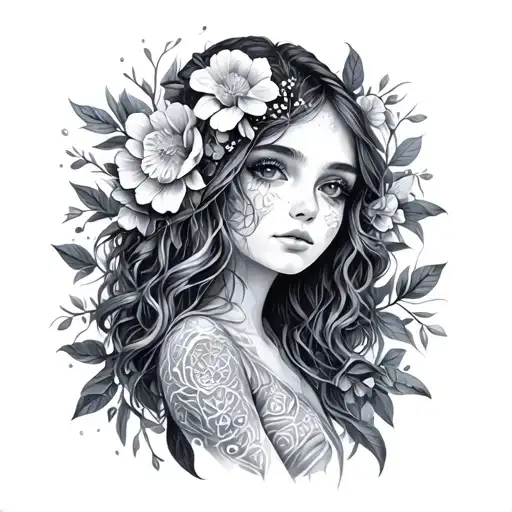 Cocoon girl bloom tattoo design idea