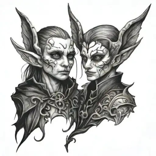 gothic two headed elf tattoo design idea