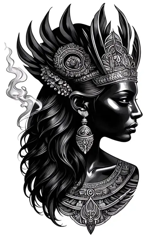 diosa sekhmet goddess smoking tattoo design idea