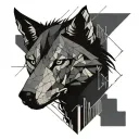 wolf head cyberpunk cityscape tattoo design idea