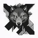 wolf head cyberpunk cityscape tattoo design idea