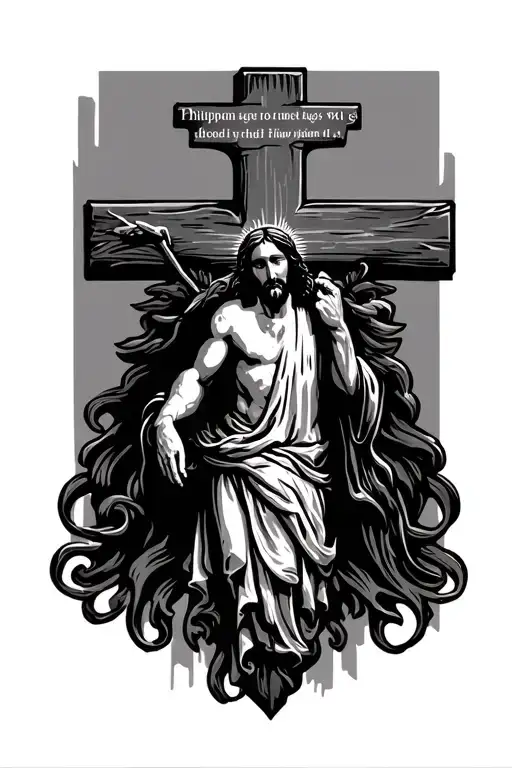 Jesus and cross with "Philippians 4:13" bible verse tattoo design idea