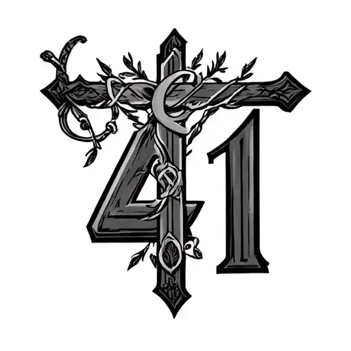 Number 41 with Christian symbols incorporated tattoo design idea